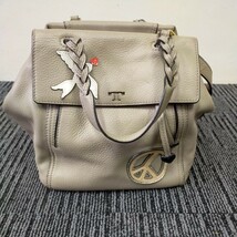 トリーバーチ★ バンドバック★ TORY BURCH レザー 2WAY トート ショルダー 斜め掛け 肩掛け レディース ベージュ系 ハート【関B】_画像1