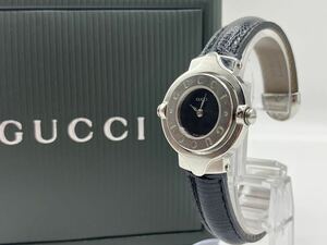 240314193003 GUCCI グッチ Gターンロゴ ターンフェイス 6600 QZ 黒文字盤 バングルウォッチ レザーベルト レディース 不動 中古