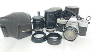 4-16973【現状品 キングラム】フィルムカメラ minolta ミノルタ SRT101 ROKKOR-PF 55mm 1.7 28mm 2.5 135mm 2.8 革ケース ジャンク扱い　