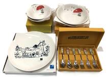 4-16639-1【未使用保管品 キングラム】おまとめ4点 Moomin ムーミン 食器 絵皿 プレート カトラリー スプーン フォーク NETZ 60周年記念 _画像1