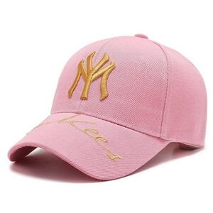 新品未使用★ 男女兼用 ピンク×ゴールド キャップ 帽子 野球帽 刺繍