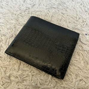 クロコダイル crocodile クロコダイルレザー 二つ折り 二つ折り財布 財布 ブラック カードケース 黒 リアルクロコ レザー の画像1
