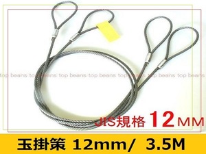 ☆JIS 玉掛策【１２ｍｍ×3.5ｍ】10本set 国内加工４分 台付にも””３万円以上送料無料””新品(ロック・鉛止め・ワイヤロープ・スリング)