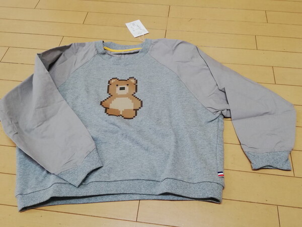 未使用タグ★PERSON'Sパーソンズ★別布使いの可愛いベアちゃんTシャツ★グレー