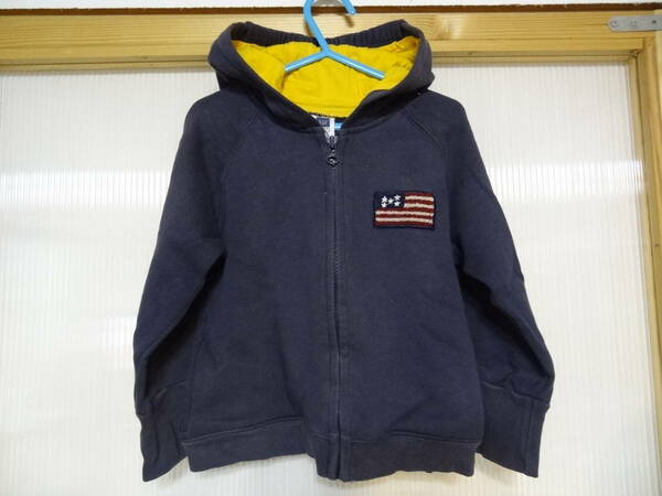 全国送料無料 ベビーギャップ baby GAP 子供服キッズベビー紺色 星条旗ワッペン付きヘビーウェイト厚手素材ジップアップパーカー2T(90)