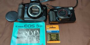 中古 通電のみ確認 Canon EOS5 Autoboy TELE QUARTZ DATE EOS5の説明書 未開封の使用期限切れのSONY2CR5 電池 カメラ 