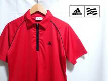 ☆adidas GOLF　☆アディダス　☆ゴルフウエア　☆ハーフジップ　☆YKKファスナー　☆ラグラン袖　☆半袖ポロシャツ　☆レッド　☆S_画像1