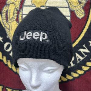 ☆人気商品☆ 沖縄 米軍放出品 JEEP CAP AMERICA BEANIE ニット帽 ビーニー オシャレ ファッション ブラック フリーサイズ (管理番号BCD68)