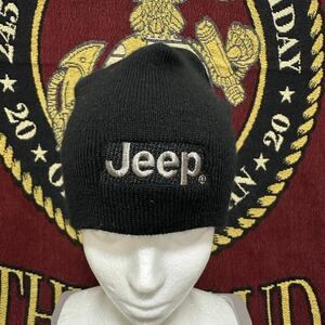 ☆人気商品☆ 沖縄 米軍放出品 JEEP CAP AMERICA BEANIE ニット帽 ビーニー オシャレ ファッション ブラック フリー サイズ (管理番号UV67)