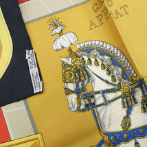エルメス スカーフ HERMES カレ90 シルク GRAND APPARAT 盛装の馬 馬 赤 レッドxイエロー レディース OJ10126_画像6