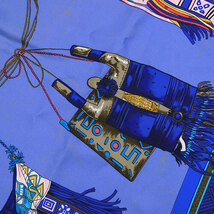 エルメス スカーフ HERMES カレ90 シルク CUIRS DU DESERT 砂漠の革飾り ラクダ ブルー レディース OJ10237_画像7