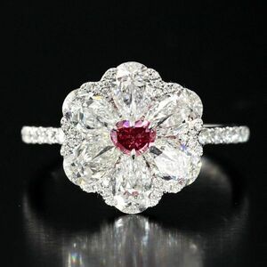 【製造大卸☆最安値】希少！ FANCY PURPLISH RED ハート カット 0.21ct 天然レッドダイヤモンド K18WG リング【GIA鑑定書付】