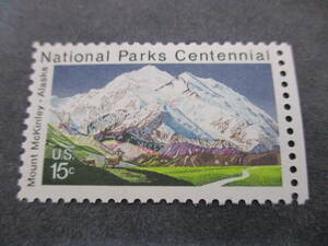 *** America 1972 year [ national park 100 year ( Alaska Macintosh Lee mountain ) ] single one-side unused NH glue have *** mountains scenery 