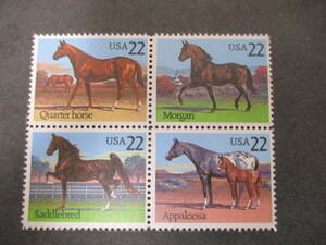 *** America 1985 year [ horse ] ] 4 kind rice field type unused NH glue have *** mammalian / horse 