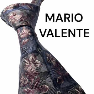 601美品MARIO VALENTE ネクタイ　花柄　ネイビー　ブラウン