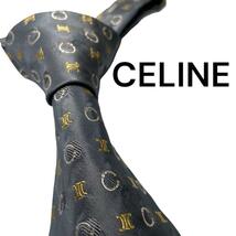 626美品CELINE セリーヌ　ネクタイ　マカダム　総柄　C柄　厚め　グレー　高級感_画像1