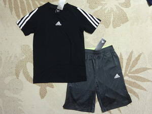 送料込み!!★新品★adidasアディダス★140★半袖Ｔシャツ(ブラック/黒)・軽量快適素材!グラフィックハーフパンツ(グレー)★上下★即決