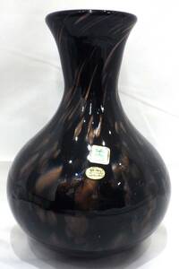 【9705】　☆1円スタート☆　カメイガラス　大阪　ブラック　花瓶　フラワーベース　インテリア　中古　高さ：約22㎝　横：約15㎝