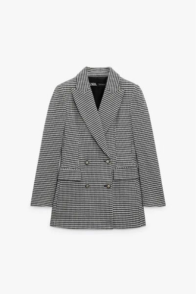 ザラ ZARA HOUNDSTOOTH DOUBLE-BREASTED BLAZER 千鳥格子 レディース S