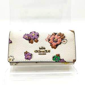 COACH　コーチ　6連キーケース　レザー　白　フラワー　花　W11　H6