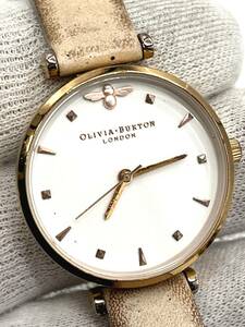 【電池切れ】OLIVIA BURTON　オリビア バートン　ラウンドフェイス　白文字盤　クォーツ腕時計　レディース　ケース幅：2.9　