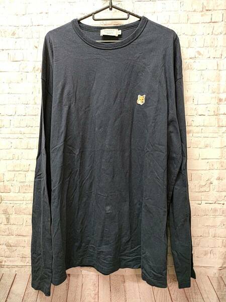 Maison Kitsun メゾン キツネ　FU00163KJ0010　フォックスヘッドロゴ　ロングTシャツ　XL　コットン　ネイビー