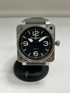 A2123/【中古品】Bell&Ross ベル&ロス アヴィエーション BR01-92 BR01 シリーズ 黒文字盤 自動巻き スクエア STEEL 46mm NATOベルト付