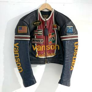 【中古/100】VANSON ライダースジャケット 36 Sサイズ シングルワンスター レーシングレザー ワッペン USA