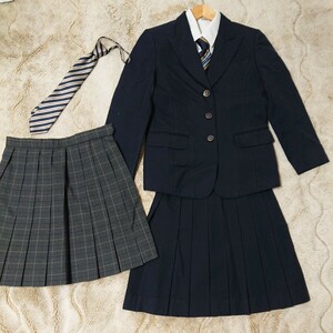 岡山県立岡山芳泉高校 女子制服 冬服セット ブレザー ネクタイ ブラウス スカート チェック 高等学校 学生服 紺 冬物