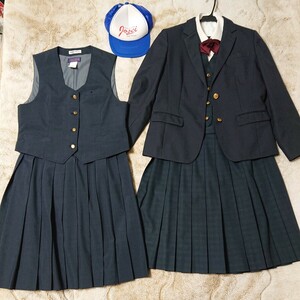 香川県立丸亀城西高校 女子制服 8点セット ビッグサイズ 冬服 合服 高等学校 チアリーダー リボン ブレザー スカート ベスト レア 大きい