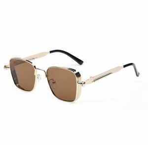 ゴールドティー サングラス メガネ 眼鏡 ユニセックス ファッション サングラス メタル パンク スチームパンク UV スクエア 2865