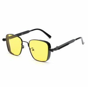 ブラックイエロー サングラス メガネ 眼鏡 ユニセックス ファッション サングラス メタル パンク スチームパンク UV スクエア 2865