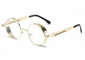 メタルパンクサングラス メガネ 眼鏡 ユニセックス ファッション サングラス メタル パンク スチームパンク 丸眼鏡 丸メガネ クリア金 2844