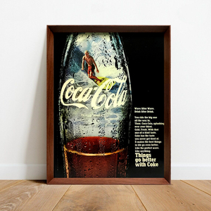 コカ・コーラ サーフィン 広告 ポスター 1960年代 アメリカ ヴィンテージ 雑誌 【額付】