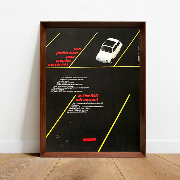 フィアット FIAT 500 広告 ポスター 1960年代 フランス ヴィンテージ 【額付】