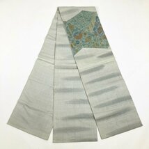 袋帯 汕頭刺繍 花唐草 鳥 紬 グリーン ブルー マルチカラー 帯丈448cm 帯幅31cm y58-2601361【Y商品】和装 着物 14_画像2