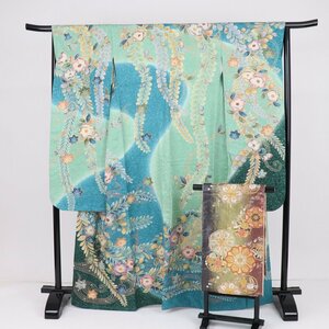 振袖 絞り 金彩 金糸 ラメ糸 刺繍 辻が花 花丸 成人式 晴れ着 緑 青 マルチカラー 身丈165cm y79-2530261【Y商品】和装 着物 13