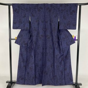 本場結城紬 結城苑 伝統工芸品 花唐草文様 証紙 青 黒 身丈159cm 裄丈60cm y281-2487969 【Y商品】和装 着物 15