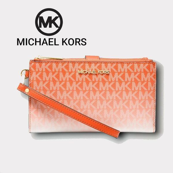 MICHAEL KORS マイケルコース 長財布 JET SET TRAVEL ダブルジップリストレット ロゴ オレンジ