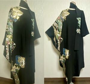  half-price [..... tomesode dress ]... party Mai pcs black formal excellent article silk tomesode .. free size ( kimono kimono remake small sleeve )