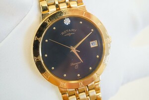 F150 ROTARY/ロータリー 天然ダイヤモンド ゴールドカラー メンズ 腕時計 バングル クォーツ ブランド アクセサリー 不動品