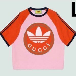 adidas×GUCCI コットンジャージー Tシャツ ロゴ L オレンジピンク