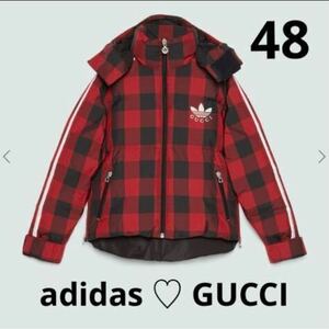 Gucci adidas ギンガムチェック ダウンジャケット 48 レッド