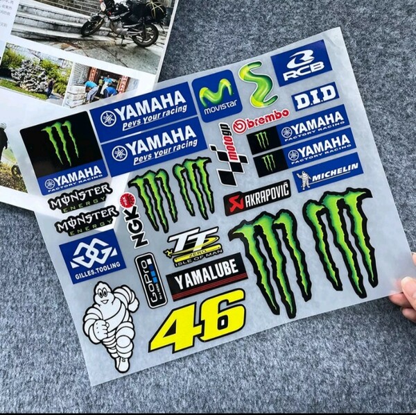 防水反射　モンスターエナジー / バイクステッカー　ヘルメットステッカー MONSTER ENERGY ヤマハ　Movistar デカール　ロッシ　Rossi