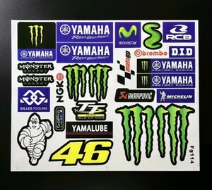 防水反射 モンスターエナジー / バイクステッカー ヘルメットステッカー MONSTER ENERGY ヤマハ Movistar デカール ロッシ Rossi