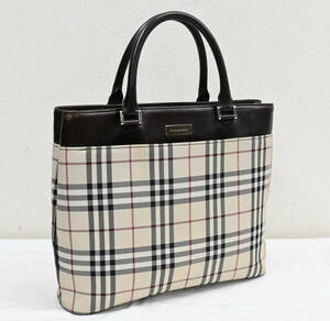 R119★BURBERRY バーバリー ノバチェック ナイロンキャンバス レザー ハンドバッグ 