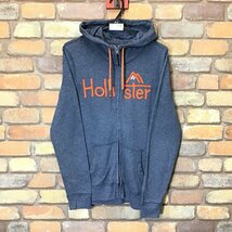 ME5-883★USA直輸入★状態良好★【HOLLISTER ホリスター】裏起毛 アップリケ ジップパーカー【メンズ S】薄紺 USA古着 フーディ サーフ_画像2