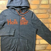 ME5-883★USA直輸入★状態良好★【HOLLISTER ホリスター】裏起毛 アップリケ ジップパーカー【メンズ S】薄紺 USA古着 フーディ サーフ_画像6