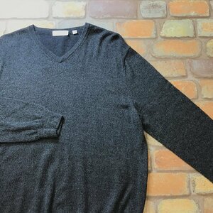 ME6-889★USA直輸入★状態良好【Calvin Klein カルバンクライン】刺繍ロゴ Vネック ウールセーター【メンズ L】濃灰 ニット 薄手生地