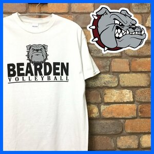 ME11-087★アメリカ直輸入★状態良好★【Bearden High School】白×黒 半袖 カレッジ Tシャツ【メンズ M】USA古着 GILDAN スポーツ